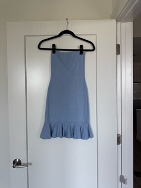 Zara Light Blue Strapless Knit Mini Dress